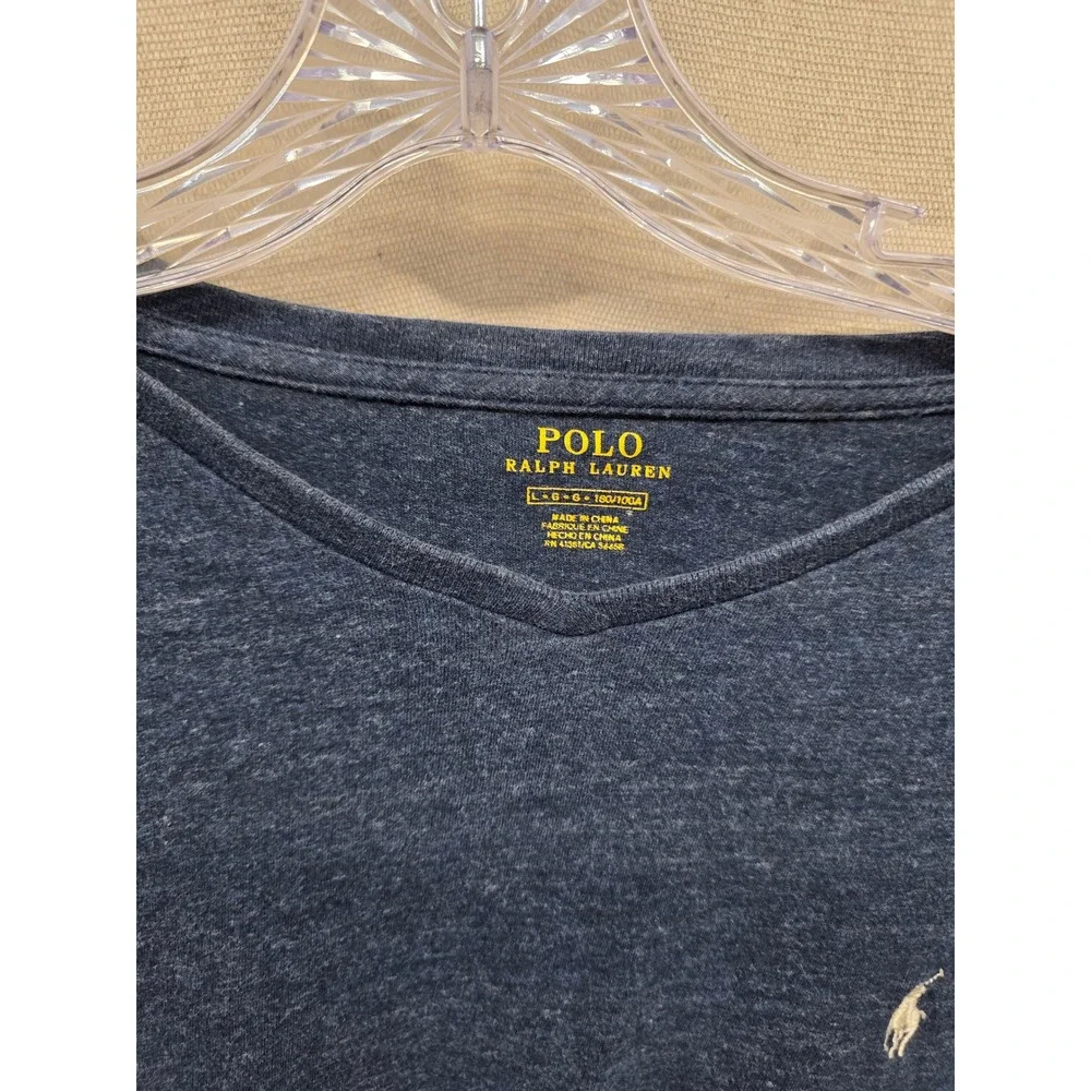 Polo Ralph Lauren Mens V-Neck T-Shirt Navy‎ Blue Heather Pony Logo Large